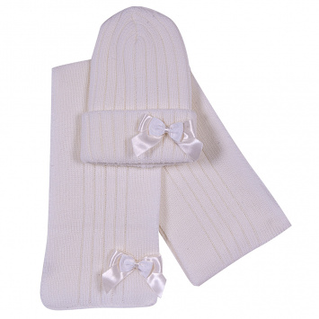 Conjunto gorro y bufanda con lazo doble.DORIAN 4024-7