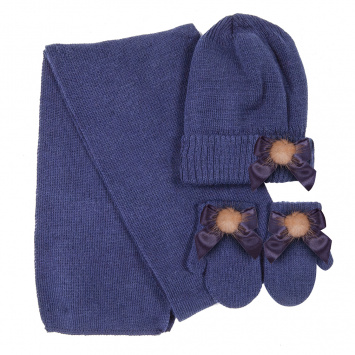 Conjunto gorro, bufanda y manoplas con lazo de raso y pompónDORIAN 4029-7