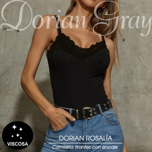 Camiseta viscosa. Con tirantes y encaje en pecho. DORIAN ROSALÍA