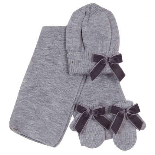 Conjunto gorro, bufanda y gauntes con lazo de terciopelo.DORIAN 4025-7