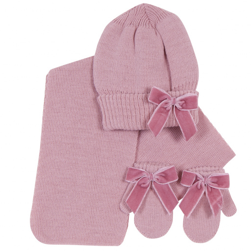 Conjunto gorro, bufanda y gauntes con lazo de terciopelo.DORIAN 4025-7
