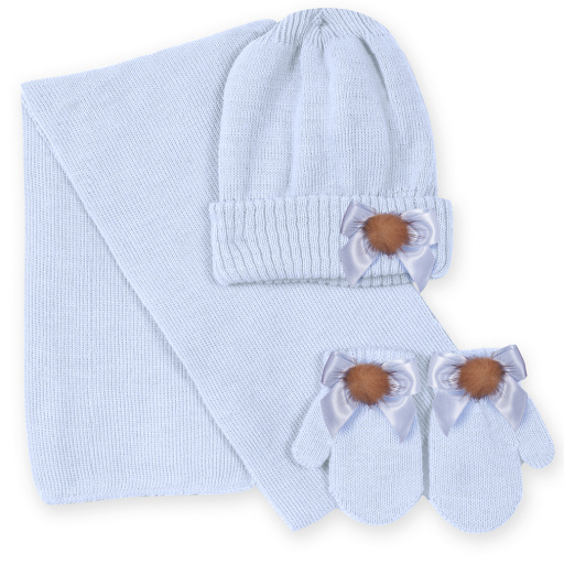 Conjunto gorro, bufanda y manoplas con lazo de raso y pompónDORIAN 4029-7