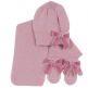 Conjunto gorro, bufanda y gauntes con lazo de terciopelo.DORIAN 4025-7